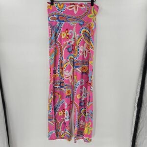 Paolino boho hippie wide leg flare pants stretch large xl pink paisley